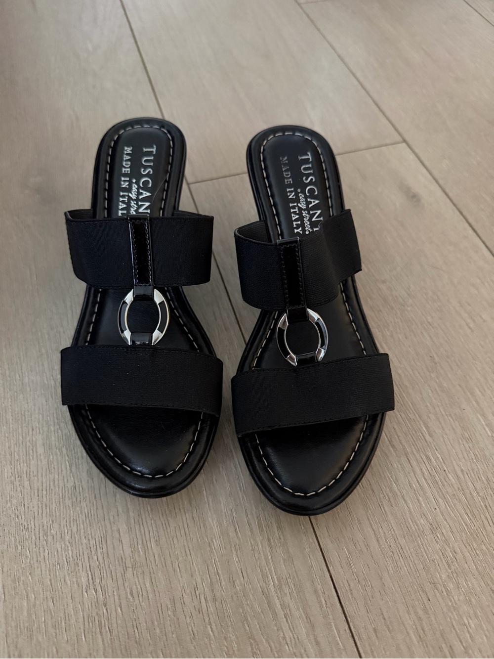 Tuscany Black Leather wedge Sandals
